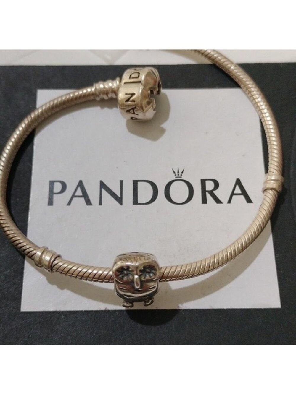Pandora Sterling Silver 7" Snakechain Starter Bracelet w/ Wise Owl Charm 790278